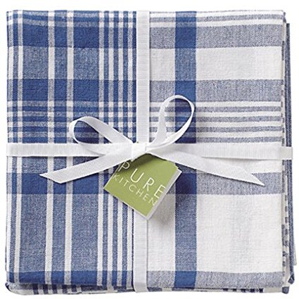 Danica 84-5037 Jumbo Cobalt Pure Kitchen Set of 3 Tea towels 60x90cm mixed stripes/checks by Danica