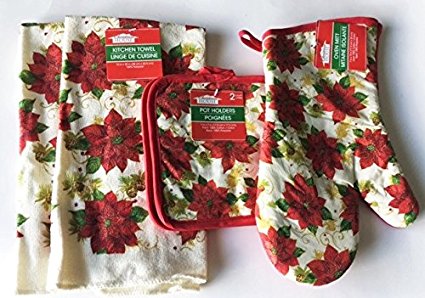 Christmas House 2016 Christmas Kitchen Linen Sets (5 Piece Set) (Poinsettia)