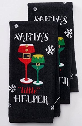 Christmas Kitchen Towel Set Santas Little Helper with Wine Glasses - Funny Holiday Home Decorations,...