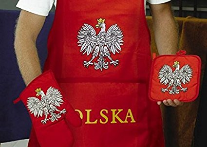 Red Poland Polska Eagle Polish Barbeque BBQ Apron Oven Glove and Pad Set New