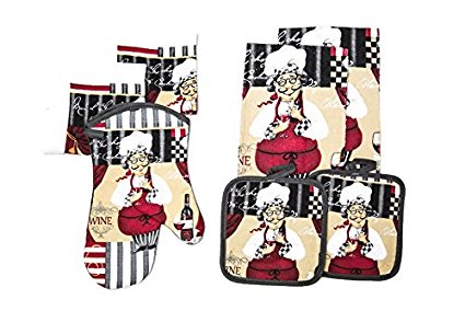 Kitchen Towel Linen Set of 7 Pieces 2 Kitchen Towels, 2 Potholders, 1 Oven Mitt and 2 Dishcloths (Chef)