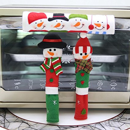 Christmas Refrigerator Handle Cover Snowman Kitchen Appliance Handle Protector Decoration For Fridge Microwave Oven Dishwasher 3pc (3, kitchen Mult)