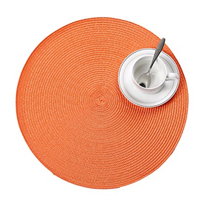 Creative Braided Edge Round Placemats Japanese-style Round Table Mats, Home PP Woven Mat and Anti-hot Insulation Pad 38CM(orange)(Set of 4)(CS-CD04)