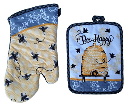 Kay Dee Designs Potholder & Oven Mitt Bundle / Set, Bee Happy