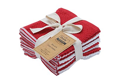 Daily Home Essentials 8 Pack Ribbed Terry Dish Cloth Red 12x12 inches Cleaning Towels, Bar Mop Set, Tea Towels, Windowpane Dish Towels.