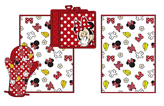 Disney Minnie Bow Shoe Glove Flower Parts Kitchen Towel Set [4-Piece Set]