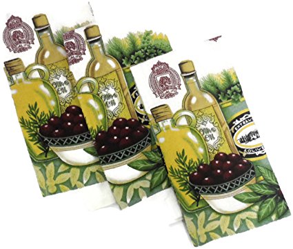 Designer Printed Decorative Everyday Kitchen Dish Towel Set of 3 Cotton Blend (Olive Oil)