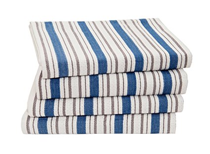 Cotton Craft 4 Pack Oversized Kitchen Towels, 20x30 - Azure Blue, Pure 100% Cotton, Crisp Basket weave striped pattern, Convenient hanging loop - Highly absorbent, Professional Grade, Soft yet Sturdy