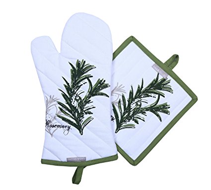 Pot Holders and Oven Mitts, Unique Herb Garden Design, Heat Resistant, Made of 100% Cotton, Eco-Friendly & Safe, Set of 1 Oven Mitt and 1 Pot Holder, Pot Holders and Oven Mitts Sets By CASA DECORS