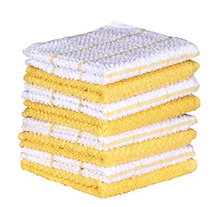 Terry Kitchen Dishcloth Set of 8 ( 12 x 12 Inches ) , Yellow , 100 % Cotton , Highly Absorbent Kitchen Dish Cloths , Machine Washable By CASA DECORS