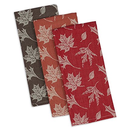 DII Cotton Jacquard Dish Towels, 20x28 Set of 3, Decorative Tea Towels for Everyday Kitchen Cooking and Baking-Rustic Leaves