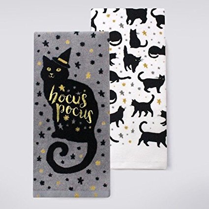 Halloween 2-Pack Black Cat Cotton Kitchen Dish Towels 