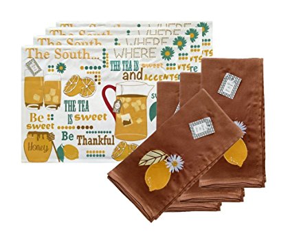 Where The Tea Is Sweet 8 Piece Set Placemats and Napkins, 6719, 18x13