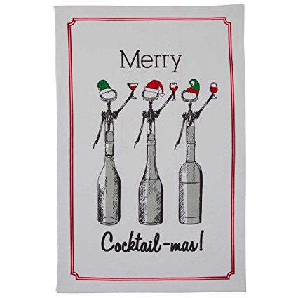 Mud Pie Christmas Holiday Bar Wine Corkscrew Flour Sack Towel (Merry)