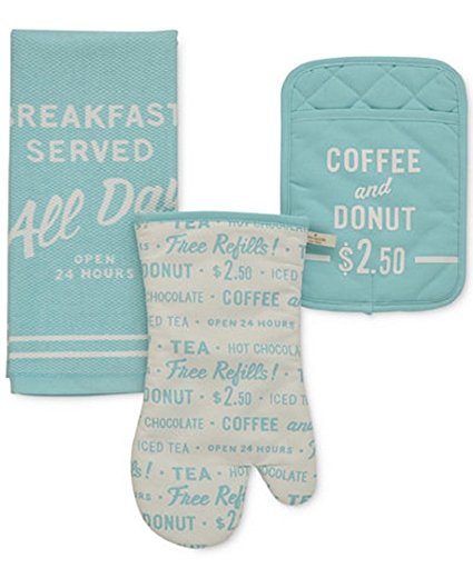 Kate Spade New York 3pc Kitchen Set - Oven Mitt, Pot Holder and Kitchen Towel, Turquoise Order's Up