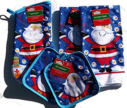 Christmas House Santa Kitchen Linens Collection 5 piece set