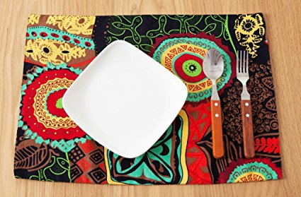 Set of 6 Sunflower Printed Handmade Woven Antiskid Placemats LivebyCare Heating Insulation Placemat Washable Table Mats For Dining Table Hotel Kitchen