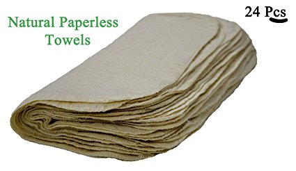 100 % Premium Cotton Re-Usable Paperless Towels - Natural. Pack of 24 (12x12) inches Easy wash and Quick dry. Durable and hygienic by - Unique Cotton Home