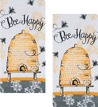 Bee Happy Cotton Terry Kitchen Towels, Set of 2