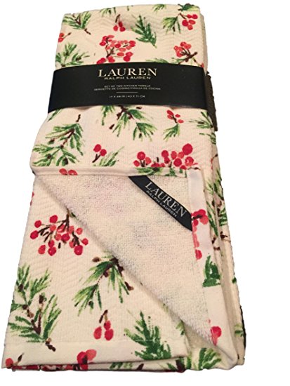 Lauren Ralph Lauren Christmas Pinecone Cedarberry Kitchen Tea Towel Set - Set of 2