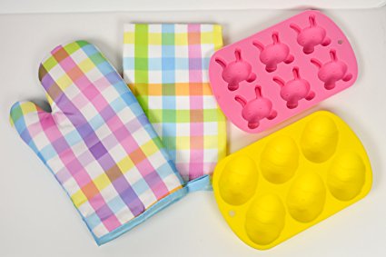 Spring Kitchen Bakers 4 Piece Bundle with Two Silicone Baking Trays,Towel and Oven Mitt Set