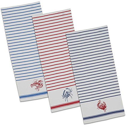 DII 100% Cotton, Machine Washable, Everyday Kitchen Basic Printed Maritime Dishtowel, 18x28