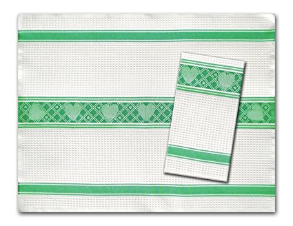 Green 100% Cotton Waffle Weave Kitchen Tea Towels Hearts by Ulster Linen Set of 2