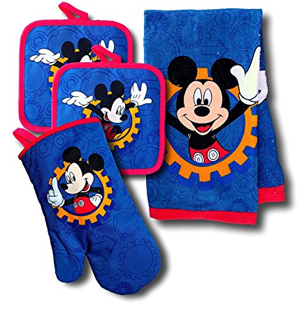 Disney Junior Mickey Mouse Clubhouse 4pc Kitchen Set - Includes Kitchen Towel, Oven Mitt, and 2 Pot Holders