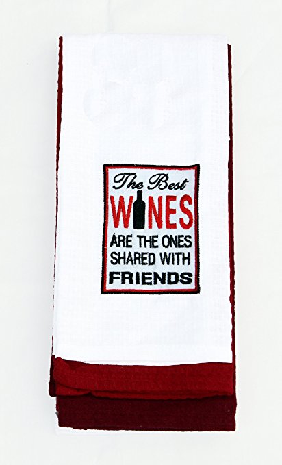 DEI the Vineyard Cotton Embroidered Wine Towel Set of 3 (The Best Wines are the Ones Shared with Friends)