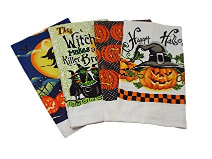 Halloween Print Kitchen Towels - 4 Assorted Designs - 15 x25 Inches