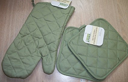 Sage Green Oven Mitt and 2 Pot Holders by The Home Store