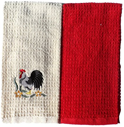 2 Pack Everyday 100% Cotton Embroidered Dish Towel Set (Rooster)