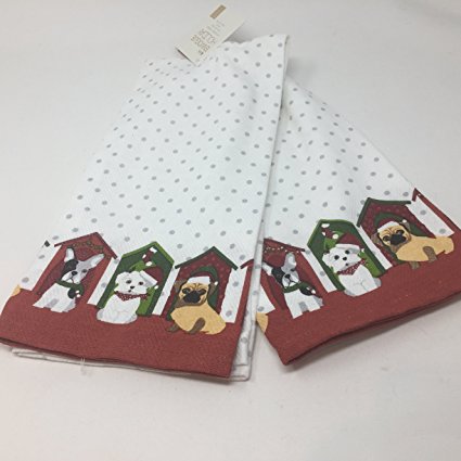 Envogue Christmas Dogs in Doghouses Set of Two Kitchen Dish Towels