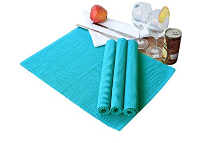 Linen Clubs Placemat for dining table & Placemat for Kitchen Table in cotton Rib Measuring 12x17 Inch In Teal Color,100% Cotton - Hand woven by skilled artisans. Set Of 4 Pieces Offered