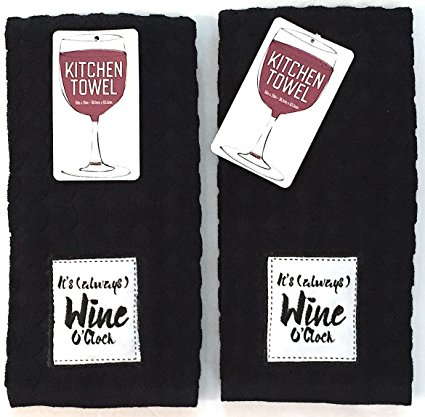 Luxury 100% Cotton Hand Kitchen Towels: Wine Lovers Theme, Gift Set of Two (2), 15