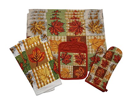 Autumn Leaves Kitchen Linen Set -Deluxe Tapestry - 4 Placemats, 2 Towels, 1 Potholder, and 1 Oven Mitt