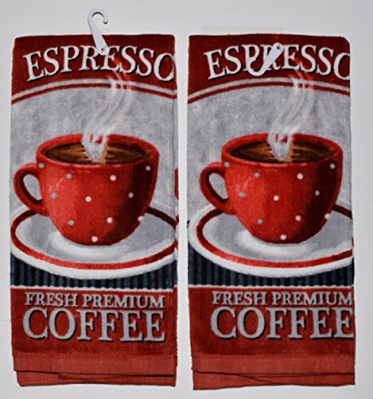 Espresso Coffee Themed Kitchen Towels 2-Pack