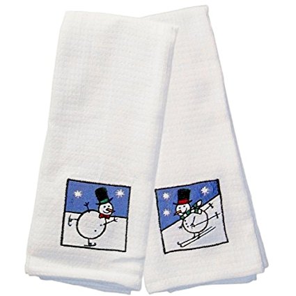 Snowman Embroidered Waffle Weave Kitchen Towel - Set of 2