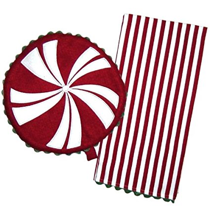 Holiday Peppermint Kitchen Towel and Oven Mitt Set