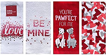 Love Be Mine, You're Pawfect For Me - Celebrate Valentine Cotton Kitchen Towels TWO Sets of (2)