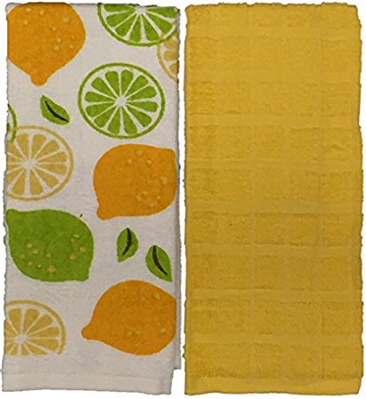 2 Pack 100% Terry Cotton Super Absorbent Printed Kitchen Towels, Size: 16