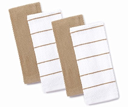 Master Cuisine Tan and White Kitchen Towel Set of 4 Dishtowels