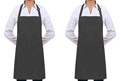 Nanooer 2 Pack Adjustable Bib Kitchen Apron with 2 Pockets Cooking Kitchen Aprons for Women Men Chef BBQ Apron - King of the Grill Barbecue (One Size, Grey)