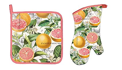 Michel Design Works Bundle - 2 Items: Pink Grapefruit Oven Mitt & Pot Holder