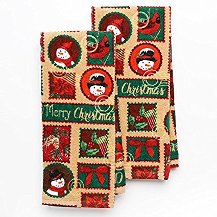 Festive Christmas Stamps Kitchen Towel Set- 2 Piece- 16.5