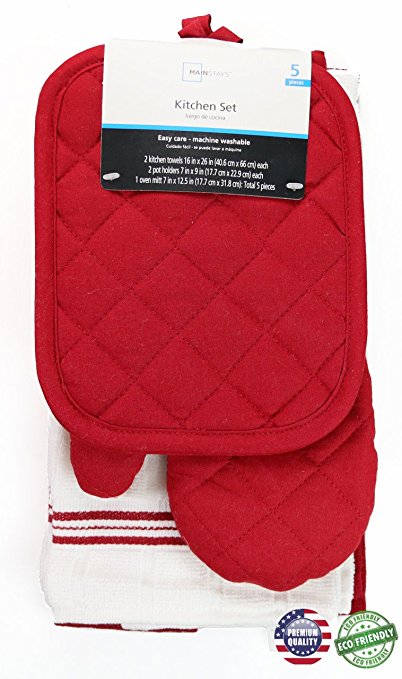 Red Sedona Towel Kitchen Set 2 Towels, 2 Pot Holders and 1 Oven Mitt