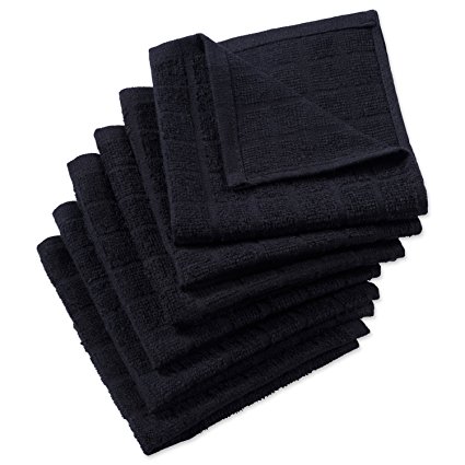 DII Cotton Terry Windowpane Dish Cloths, 12 x 12 Set of 6, Machine Washable and Ultra Absorbent Kitchen Bar Towels-Solid Black