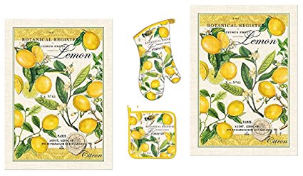 Michel Design Works Lemon Basil 4 Piece Kitchen Set - 2 Towels, Oven Mitt, Potholder