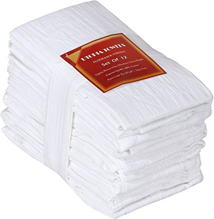 Utopia Kitchen 12 Pack Flour-Sack Towels, 100% Pure Rung Spin Cotton, Hand Towels, Multi-Purpose, Highly Absorbent