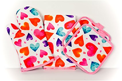 Hearts & Home Kitchen Towel Bundle with Towel, Two Pot Holders and Oven Mitt